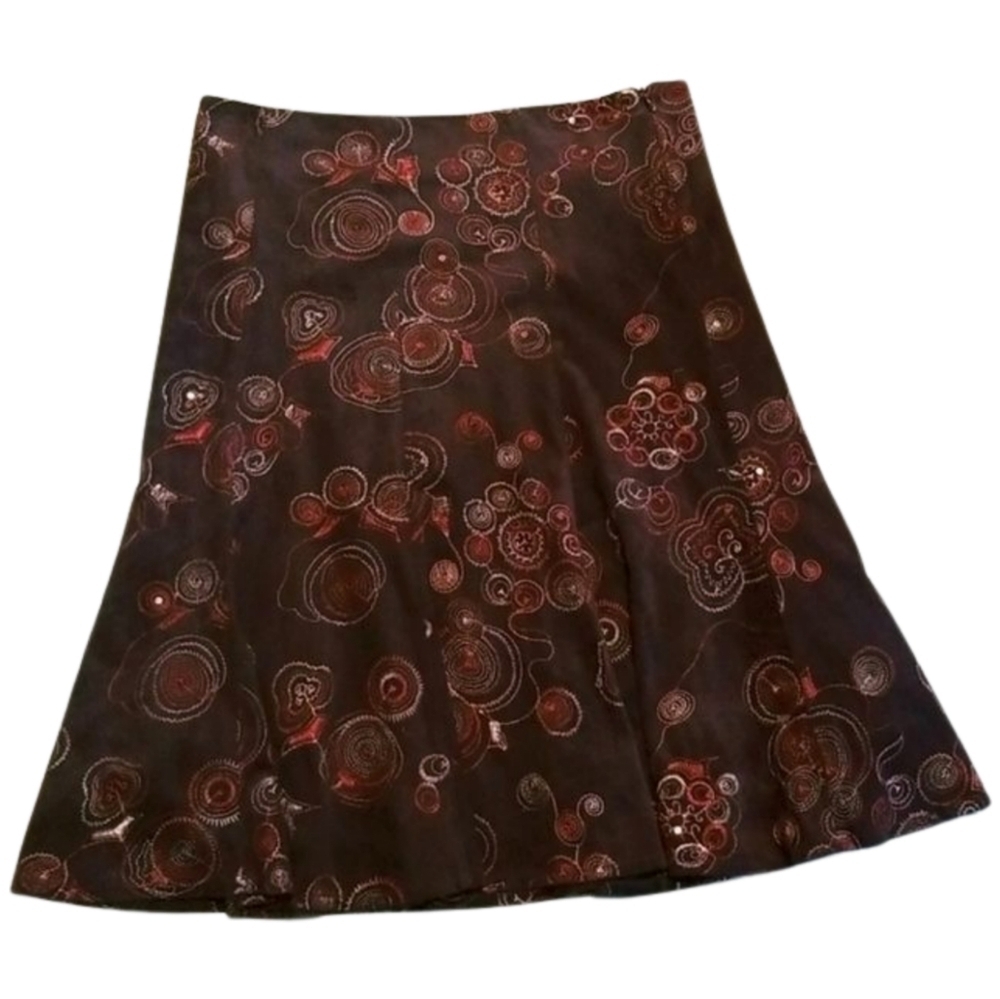 🇨🇦 Y2K Studio Mode Brown Embroidered Skirt | Whimsigoth Midi | Medium